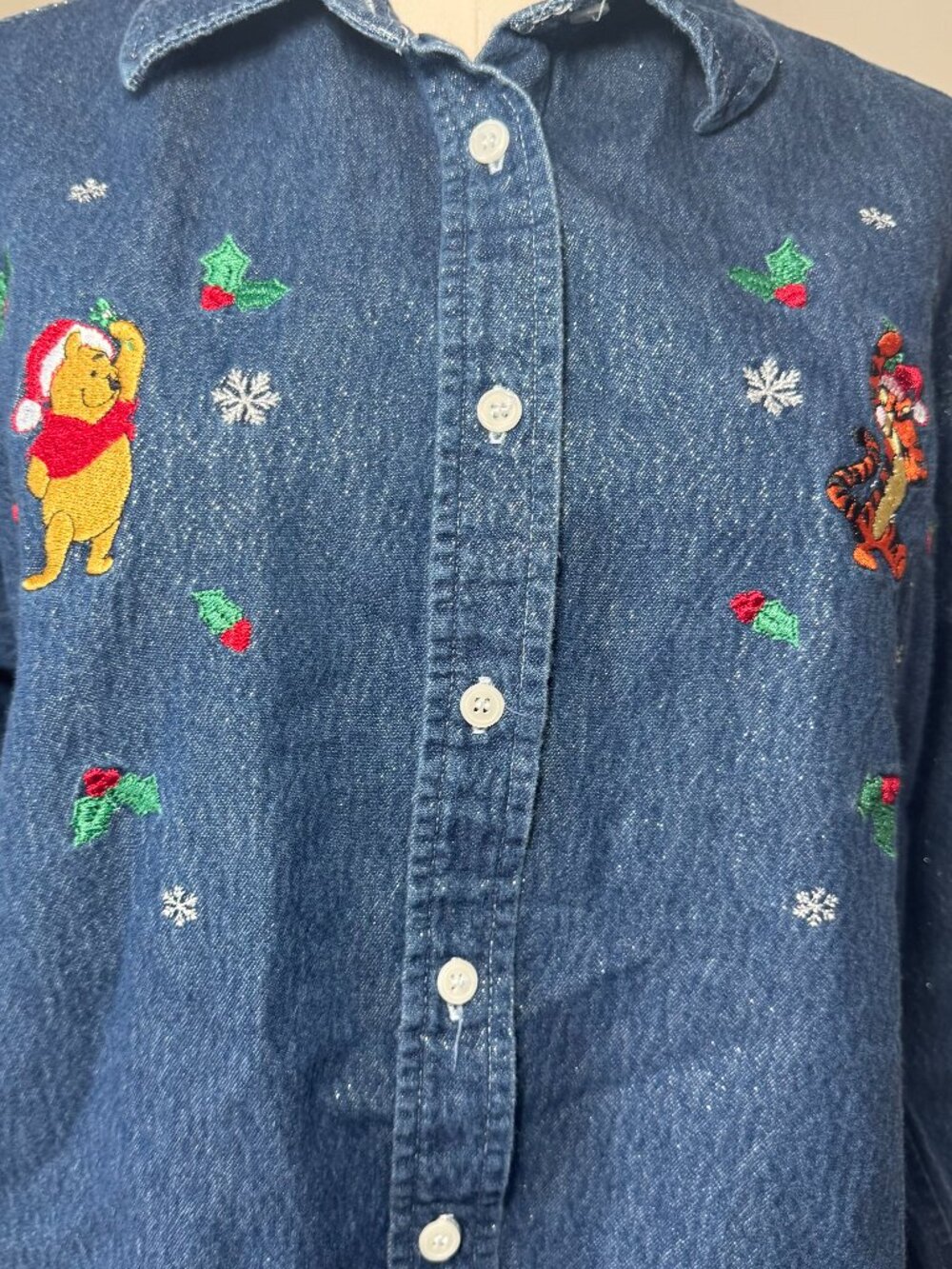 Disney Winnie the Pooh and Tigger Embroidered Holiday Long Sleeve Button Down - Picture 4 of 11